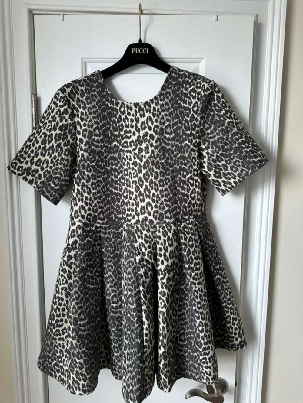 Ganni Black and Cream Leopard Print Mini Dress